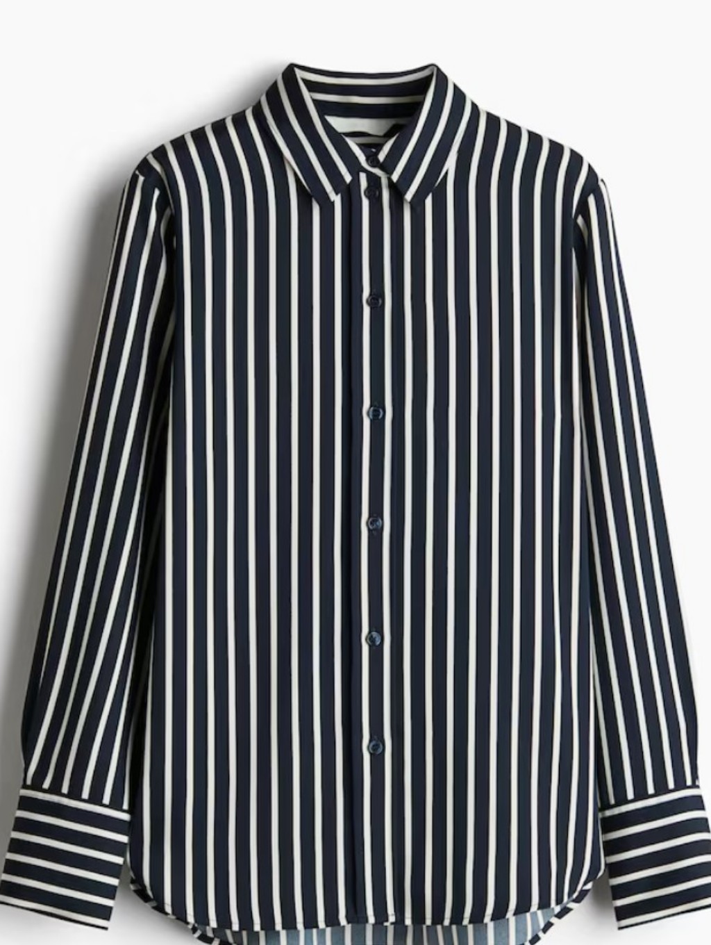 H&M Women's Navy And White Vertical Stripe Button-Up Shirt